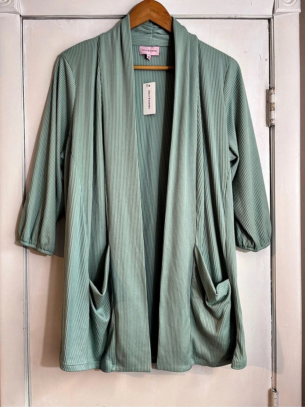 Molly & Isadora Pleated Open Front Jacket in Green20